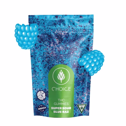 Choice Chews - Super Sour Blue Raz Gummies (Indica) - 100mg